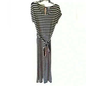 Old Navy Women Striped Cap Sleeve Tie Jumpsuit, Black Combo Size M.